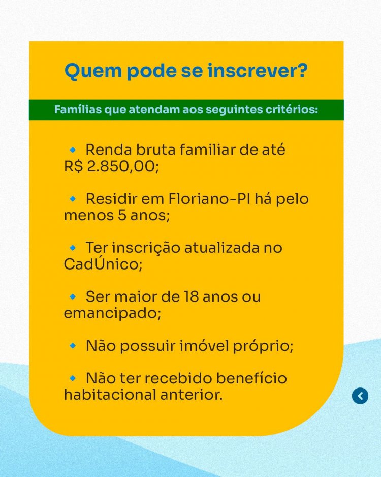 Prefeitura de Floriano lança edital de inscrições para o Programa Minha Casa, Minha Vida
