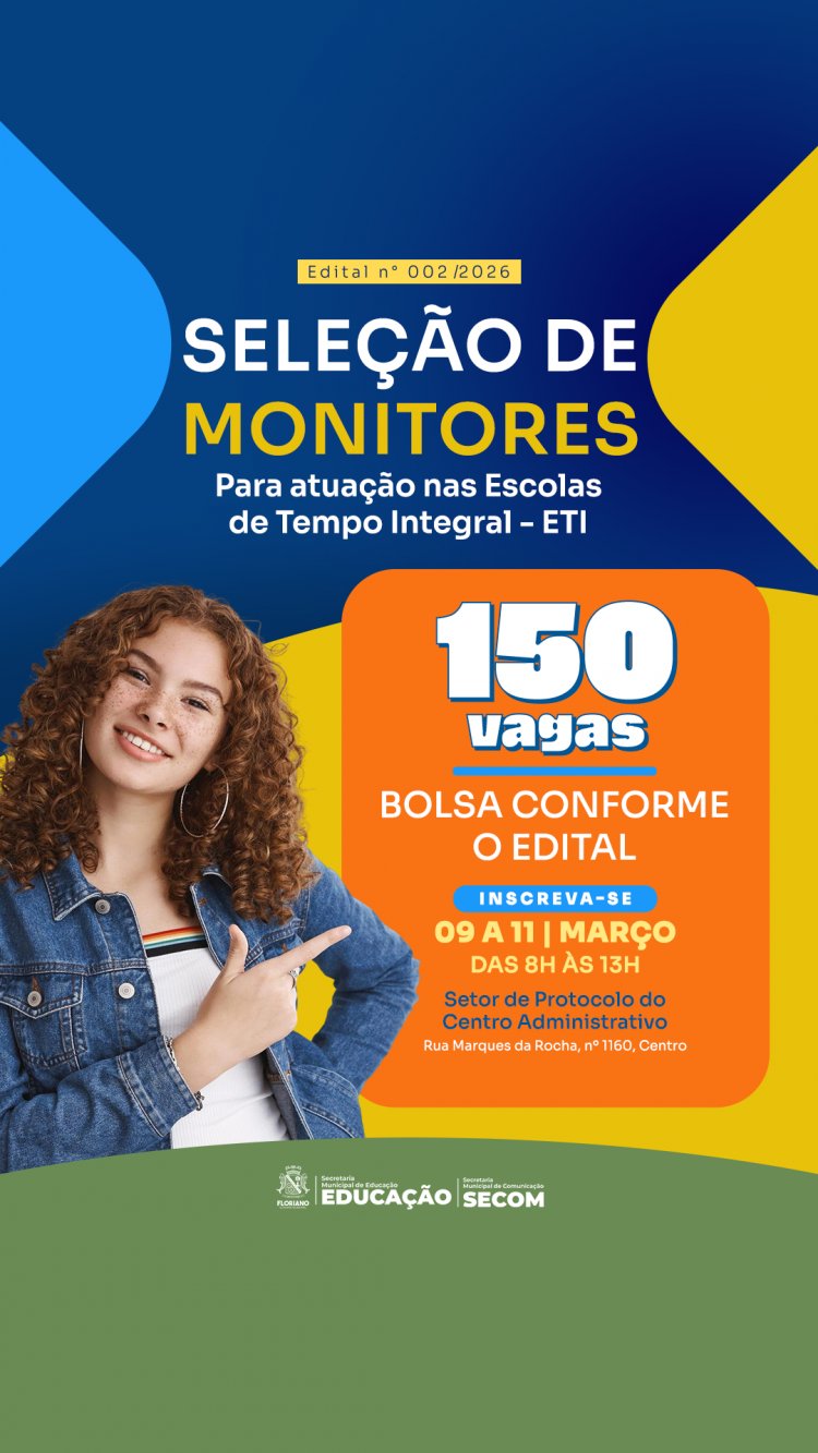 Educação de Floriano lança edital para seleção de monitores que atuarão em escolas de tempo integral