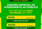 Prefeitura de Floriano decreta expediente até 12h nesta segunda-feira (29) por conta do jogo do Brasil